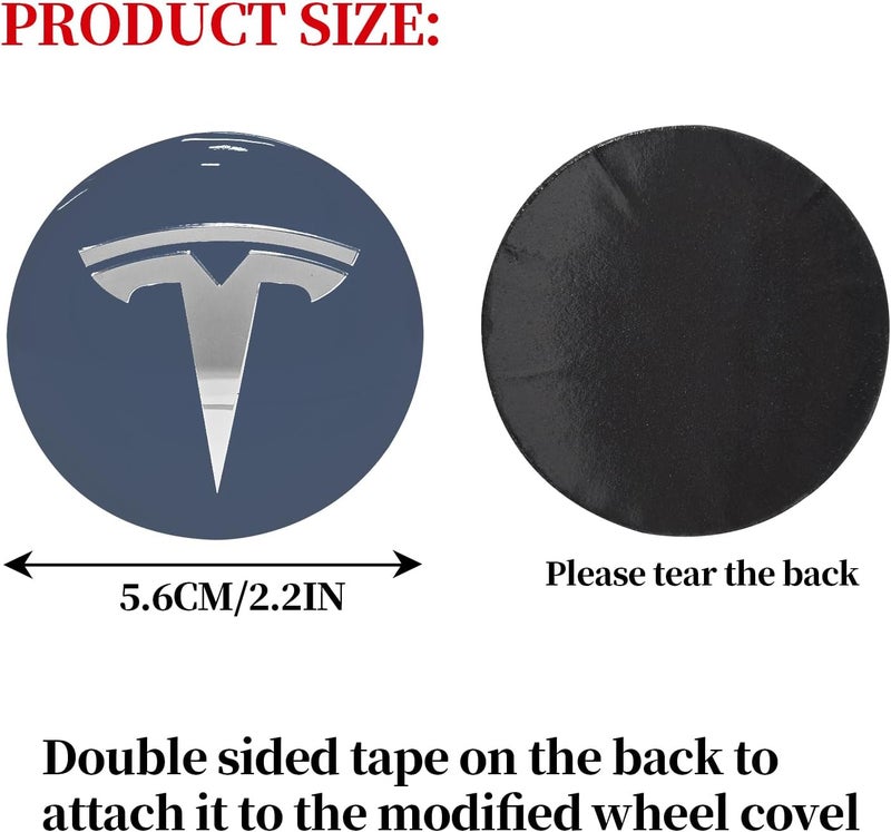 Knomix 4 Pack Aluminum Waterproof Wheel Cover Center Emblem Sticker for Tesla Model 3 Model Y 56mm Hubcaps Wheel Rim Cover (Dusty Blue Background+Silver) - Image 5
